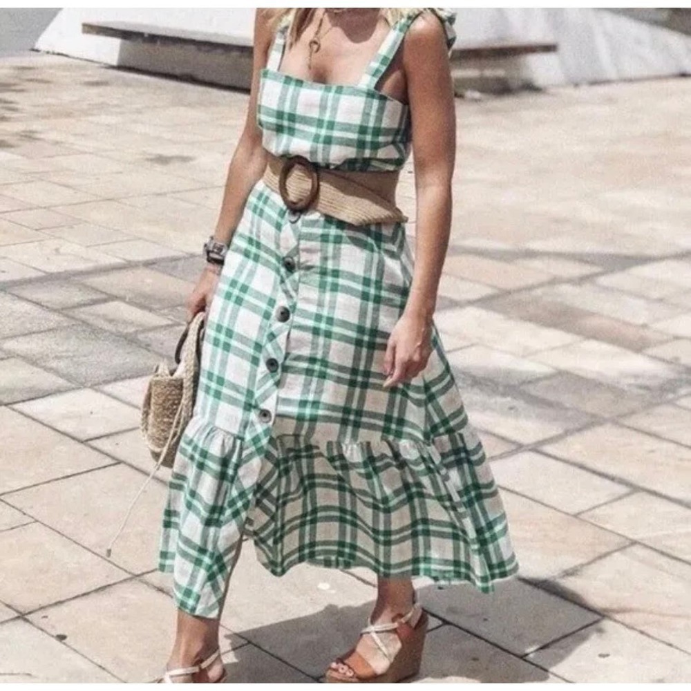 Zara | Women's Checked Midi Dress Blogger Favorite Sz XS​​​​​​​​​​​ - Picture 3 of 13